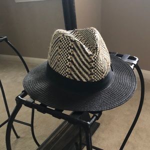 Black with beige fedora style hat